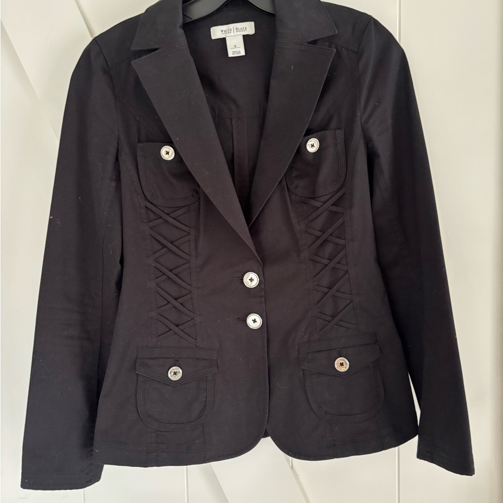 White House Black Market Black Blazer with Button Accents, Lots of details!